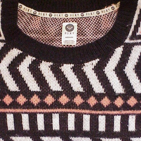 ROXY Oversized Geometric Print Knit Sweater Sz M/MEDIUM Soft, Slouchy w/Logo Tag - Picture 2 of 4